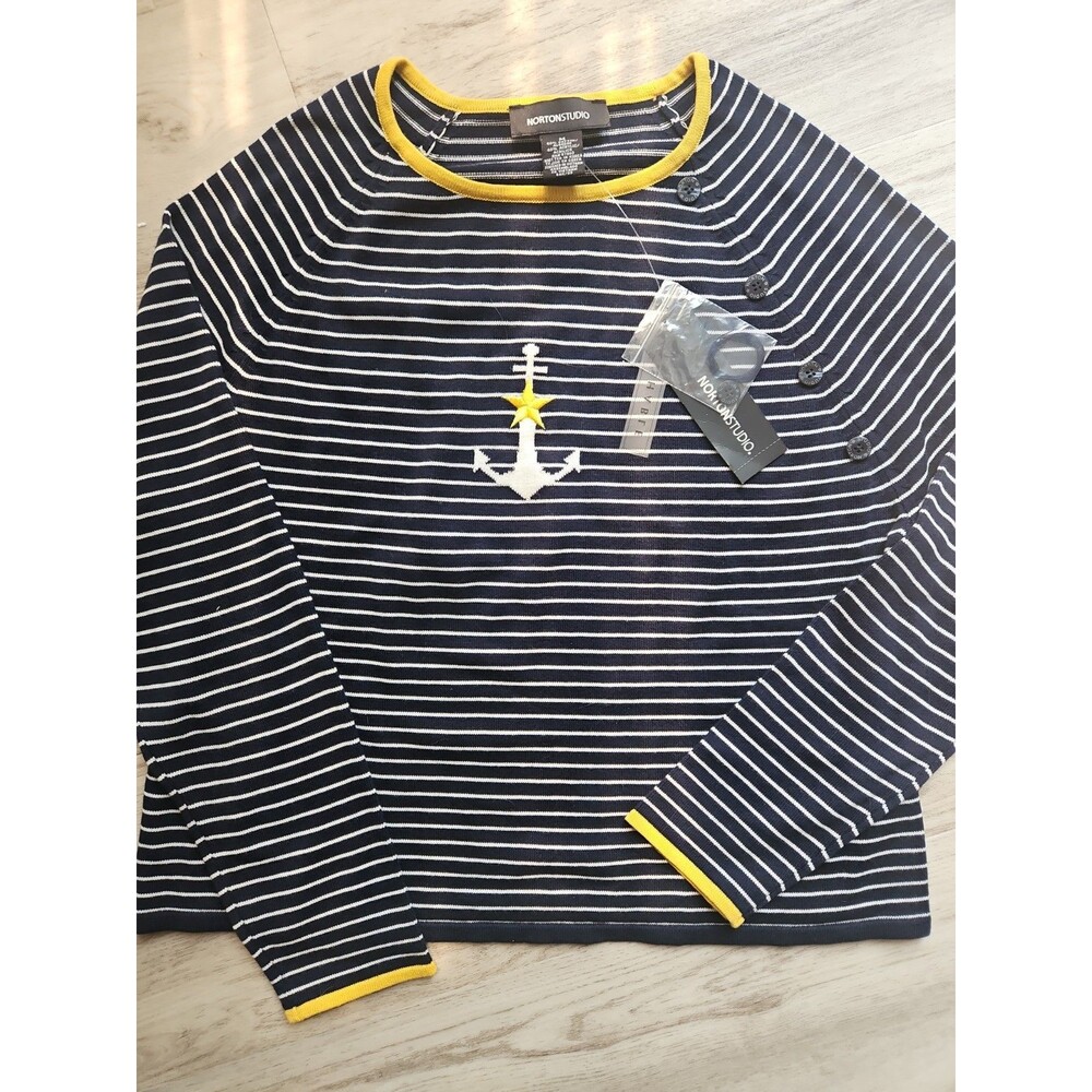 NWT Norton Studio Vintage Bar Harbor Anchor Cotton Blend Sweater size Med